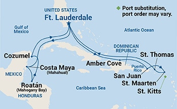 14-Day Caribbean East/West Adventurer Holiday Itinerary Map